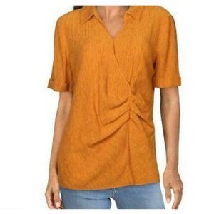 Alfani Women's Pleated Waist Surplice Blouse Henley Top Sunset Lily Size XL